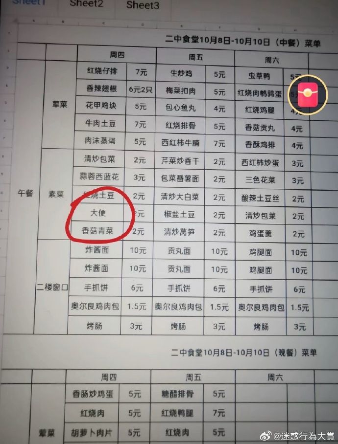 食堂阿姨打字太投入，红烧大份写成了红烧大便